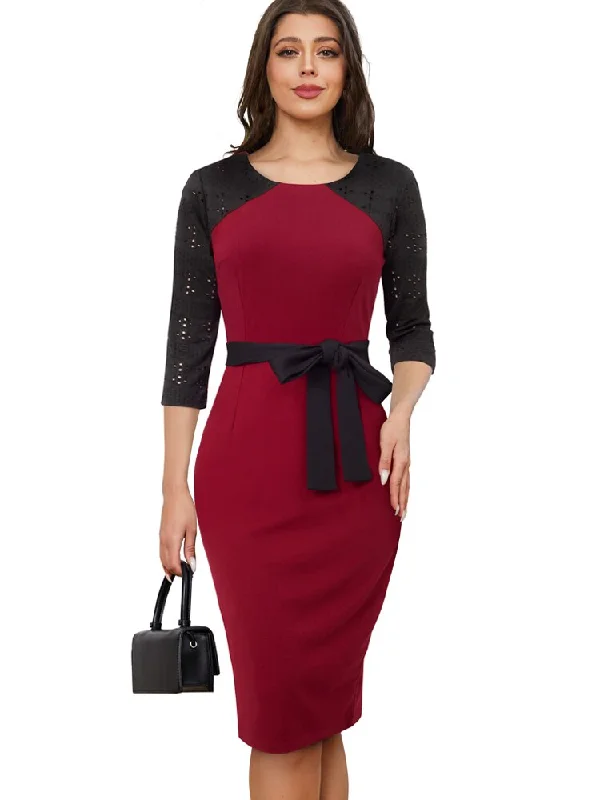 Midi dresses with animal prints for a bold and confident appearance BerriesJam - Contrast Color Patchwork Formal Work Dress Midi dresses with animal prints for a bold and confident appearance BerriesJam - Contrast Color Patchwork Formal Work Dress