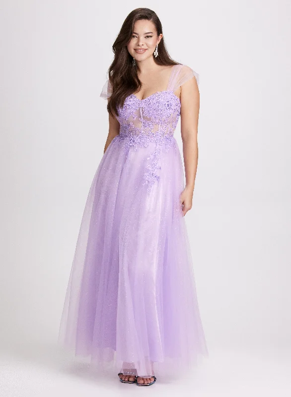 Mini dresses with halter necks for a stylish choice Mesh Floral Bodice Gown