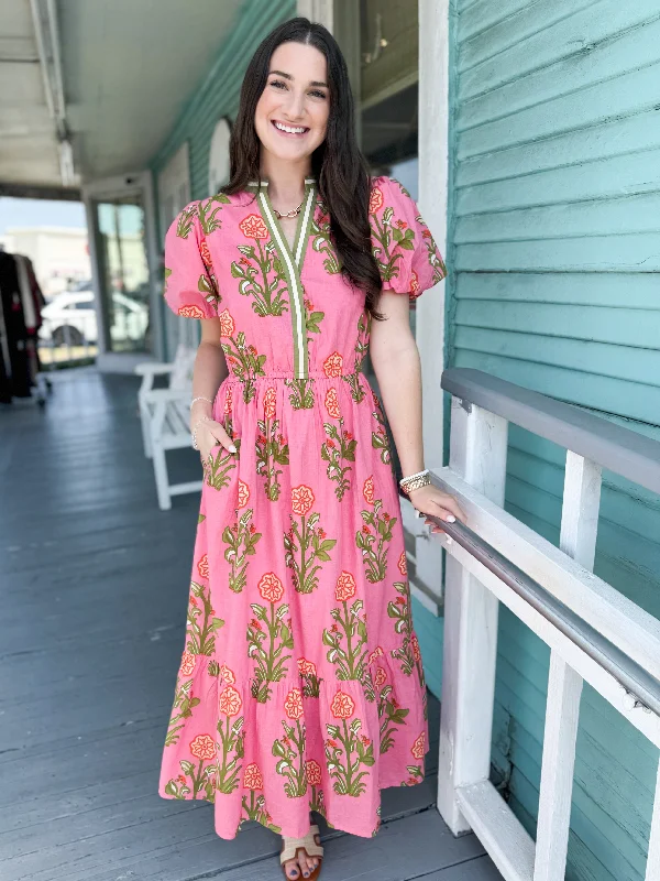 Midi dresses with empire waists for a flattering maternity option (THML) The Desiree Floral Midi Dress-Pink Midi dresses with empire waists for a flattering maternity option (THML) The Desiree Floral Midi Dress-Pink