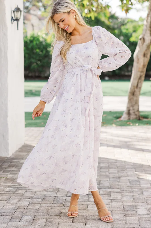 Midi dresses with button - front designs for a classic touch Feeling Just So Sweet Lavender Eyelet Midi Dress Midi dresses with button - front designs for a classic touch Feeling Just So Sweet Lavender Eyelet Midi Dress