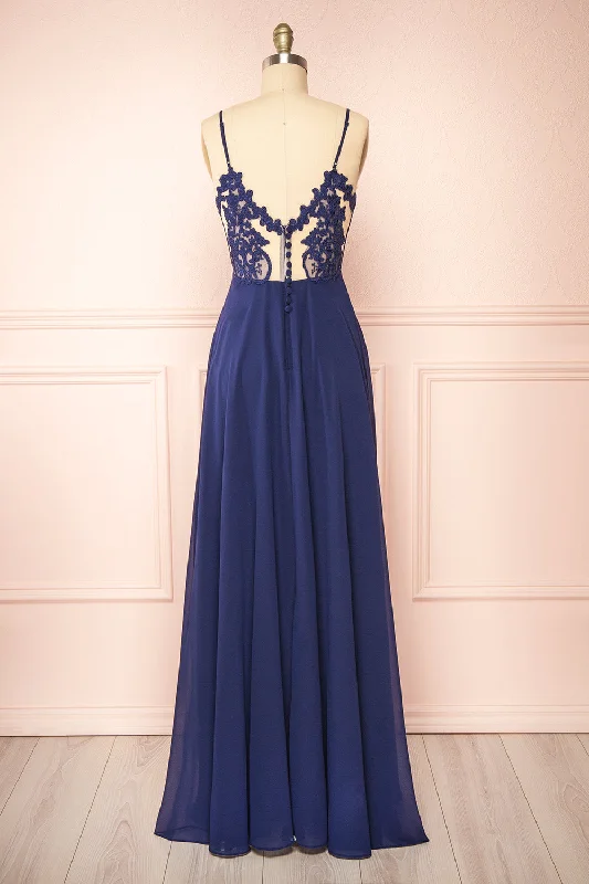 Satin mini dresses for a luxurious feel Peggie Navy | Chiffon Maxi Dress w/ Back Embroidery