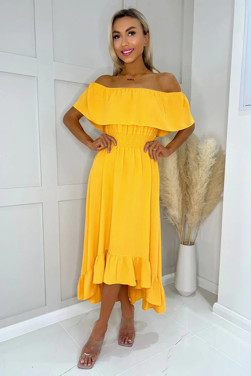 Midi dresses with halter necks for a stylish and comfortable option Ola Yellow Bardot Style Midi Dress Midi dresses with halter necks for a stylish and comfortable option Ola Yellow Bardot Style Midi Dress