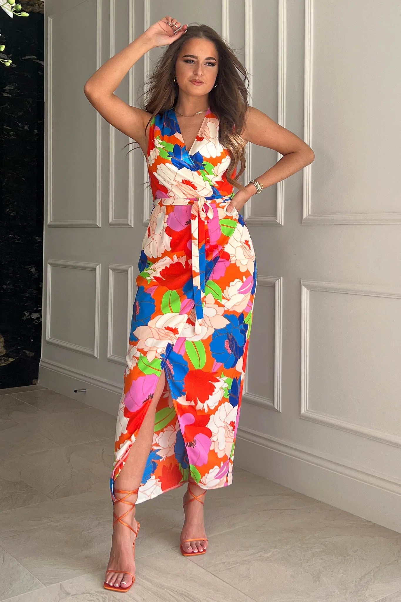 Midi dresses with abstract art prints for an artistic statement Daria Multi Colour Floral Wrap Style Belted Dress Midi dresses with abstract art prints for an artistic statement Daria Multi Colour Floral Wrap Style Belted Dress