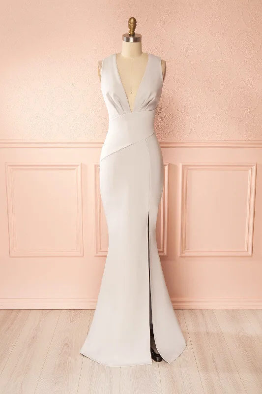 Mini dresses with puff sleeves for a vintage look Camila Moon | Grey Mermaid Gown