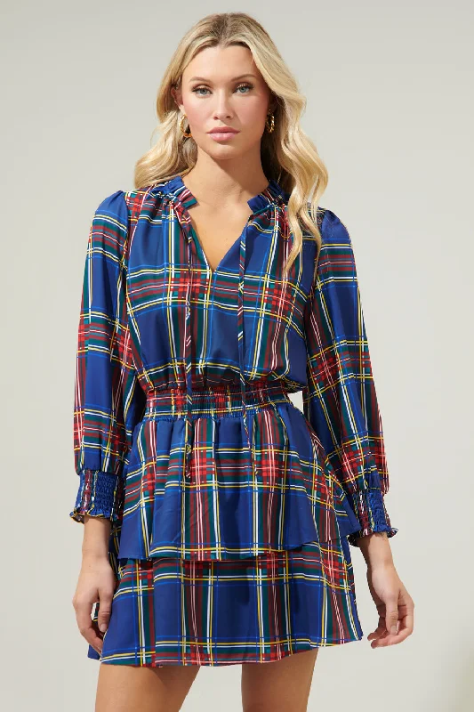 Mini dresses with puff sleeves for a vintage look Lakeview Plaid Clifton Double Ruffle Dress Mini dresses with puff sleeves for a vintage look Lakeview Plaid Clifton Double Ruffle Dress