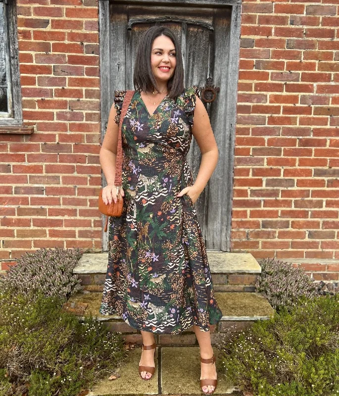 Velvet midi dresses in jewel tones for a glamorous winter event Safari Frill Sleeve Wrap Midi Dress Velvet midi dresses in jewel tones for a glamorous winter event Safari Frill Sleeve Wrap Midi Dress