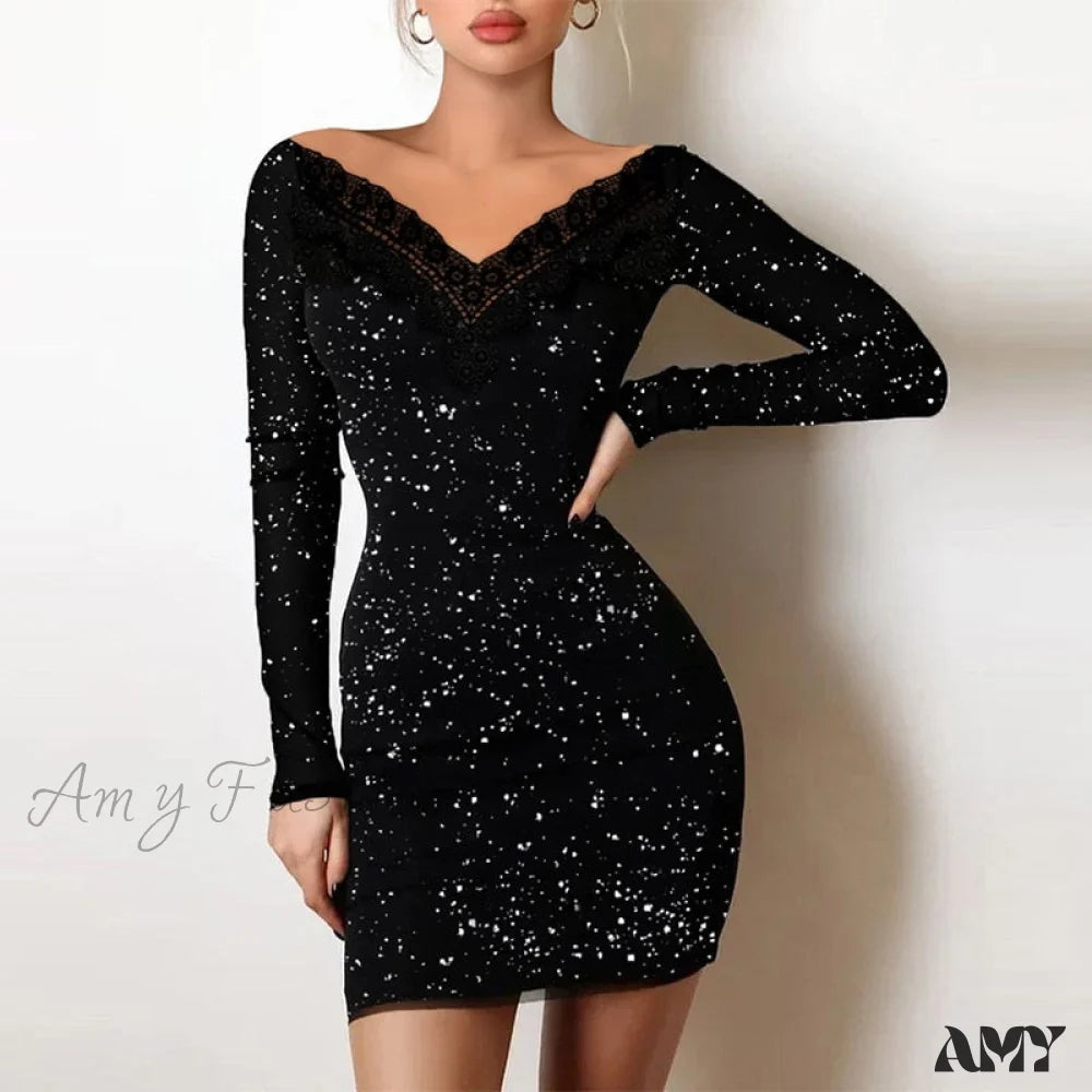 Midi dresses with abstract art prints for an artistic statement Amy Fashion - Shiny Silk Turtleneck Mesh Patchwork Long Sleeve A-line Dress Midi dresses with abstract art prints for an artistic statement Amy Fashion - Shiny Silk Turtleneck Mesh Patchwork Long Sleeve A-line Dress