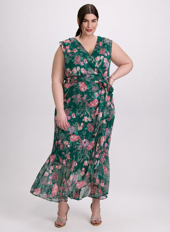 Mini dresses with cold - shoulder designs Floral Waterfall Ruffle Dress
