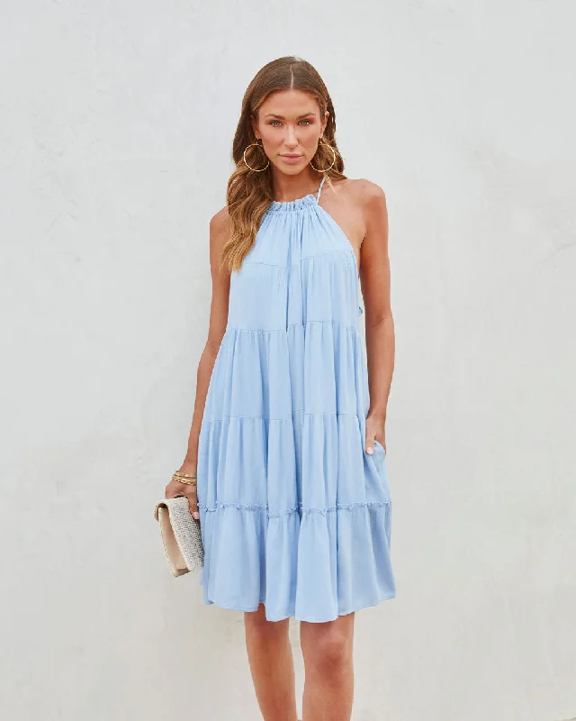 Mini dresses with ribbed textures for a unique appearance Thea Halter Tiered Mini Dress Mini dresses with ribbed textures for a unique appearance Thea Halter Tiered Mini Dress