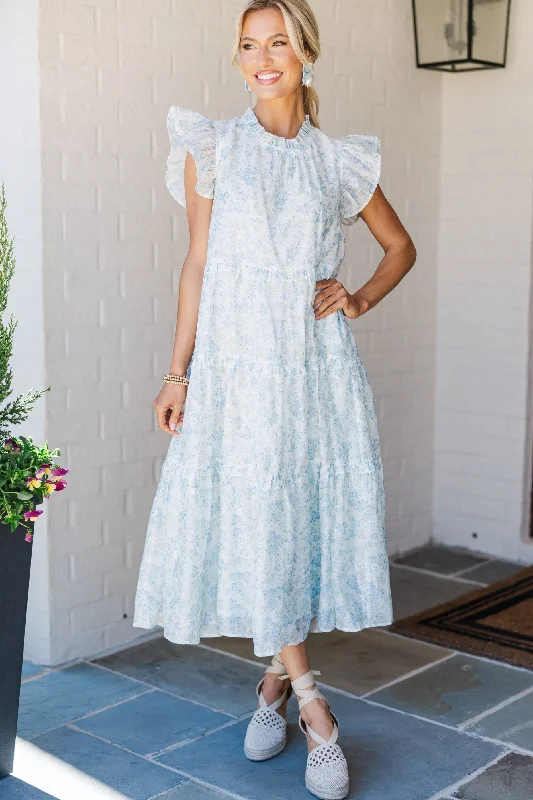 Midi dresses with cotton - blend materials for everyday comfort Check You Out Light Blue Ditsy Floral Mid Dress Midi dresses with cotton - blend materials for everyday comfort Check You Out Light Blue Ditsy Floral Mid Dress