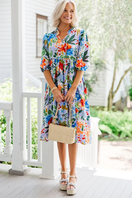 Midi dresses with sheer panels for a touch of allure Feels Right Lavender Purple Floral Midi Dress Midi dresses with sheer panels for a touch of allure Feels Right Lavender Purple Floral Midi Dress