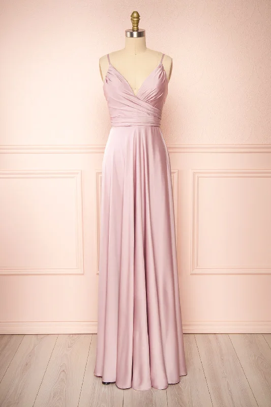Mini dresses with spaghetti straps for a delicate look Lizza Mauve | Satin Maxi Dress w/ Slit Mini dresses with spaghetti straps for a delicate look Lizza Mauve | Satin Maxi Dress w/ Slit