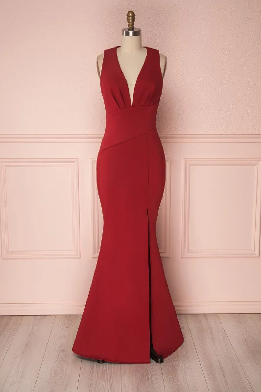Mini dresses with puff sleeves for a vintage look Camila Fire | Dark Red Mermaid Gown Mini dresses with puff sleeves for a vintage look Camila Fire | Dark Red Mermaid Gown