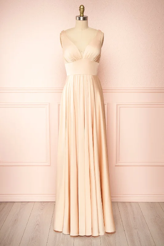 Mini dresses with beaded embellishments for a fancy event Johanie Champagne | Satin Maxi Dress Mini dresses with beaded embellishments for a fancy event Johanie Champagne | Satin Maxi Dress