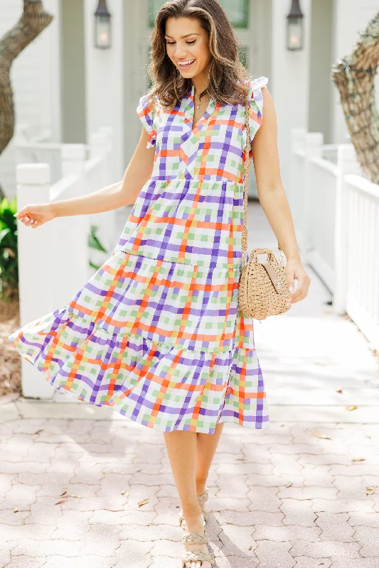 Midi dresses with tassel accents for a bohemian and free - spirited style Just A Dream Orange Gingham Midi Dress Midi dresses with tassel accents for a bohemian and free - spirited style Just A Dream Orange Gingham Midi Dress
