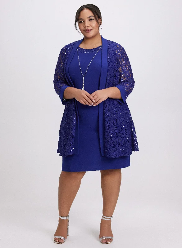 Floral print mini dresses for summer parties Sequined Lace Jacket & Dress Set