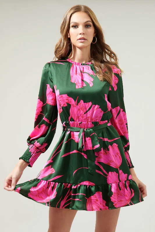 Mini dresses with patchwork designs for a unique style Eartha Floral Sevilla Satin Ruffle Dress Mini dresses with patchwork designs for a unique style Eartha Floral Sevilla Satin Ruffle Dress