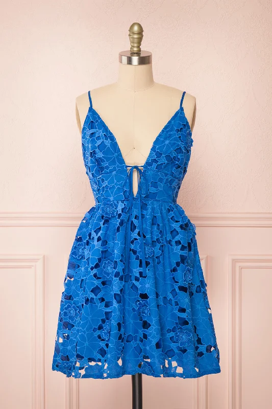 Mini dresses with halter necks for a stylish choice Yvette | Short Blue A-Line Lace Dress Mini dresses with halter necks for a stylish choice Yvette | Short Blue A-Line Lace Dress