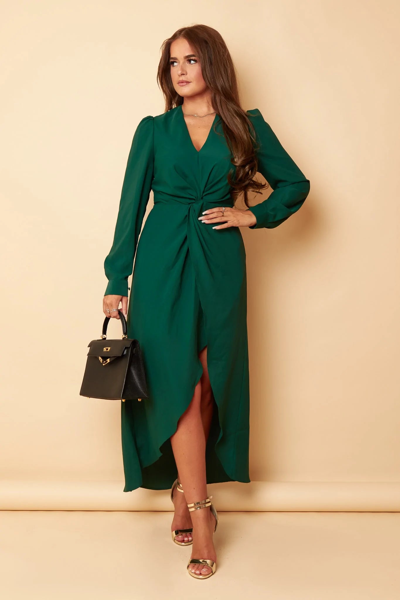 High - low midi dresses with geometric patterns for a modern party Jackie Emerald Green Twist Detail Midaxi Dress High - low midi dresses with geometric patterns for a modern party Jackie Emerald Green Twist Detail Midaxi Dress