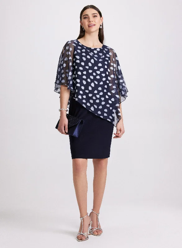 Mini dresses with ruched bodices for a feminine touch Petal Print Cape Overlay Dress Mini dresses with ruched bodices for a feminine touch Petal Print Cape Overlay Dress
