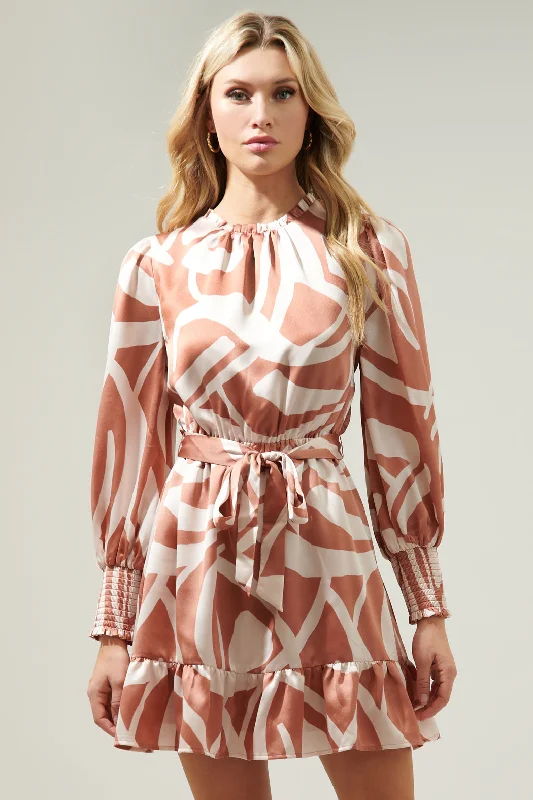 Polyester mini dresses for easy care Peachy Keen Abstract Sevilla Satin Ruffle Dress Polyester mini dresses for easy care Peachy Keen Abstract Sevilla Satin Ruffle Dress