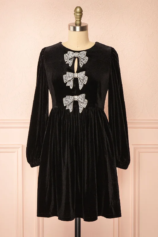 Cotton mini dresses for a comfortable everyday option Dazzlina | Black Velvet Dress w/ Bows Cotton mini dresses for a comfortable everyday option Dazzlina | Black Velvet Dress w/ Bows
