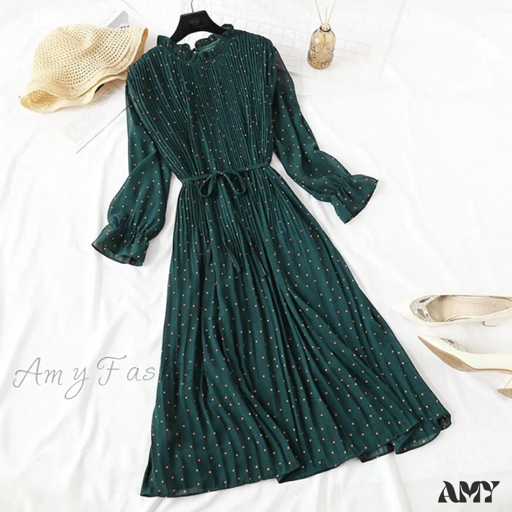 Midi dresses with cold - shoulder cutouts for a trendy style Amy Fashion - Casual Flare Sleeve Office Chiffon Dot Print Dresses Midi dresses with cold - shoulder cutouts for a trendy style Amy Fashion - Casual Flare Sleeve Office Chiffon Dot Print Dresses