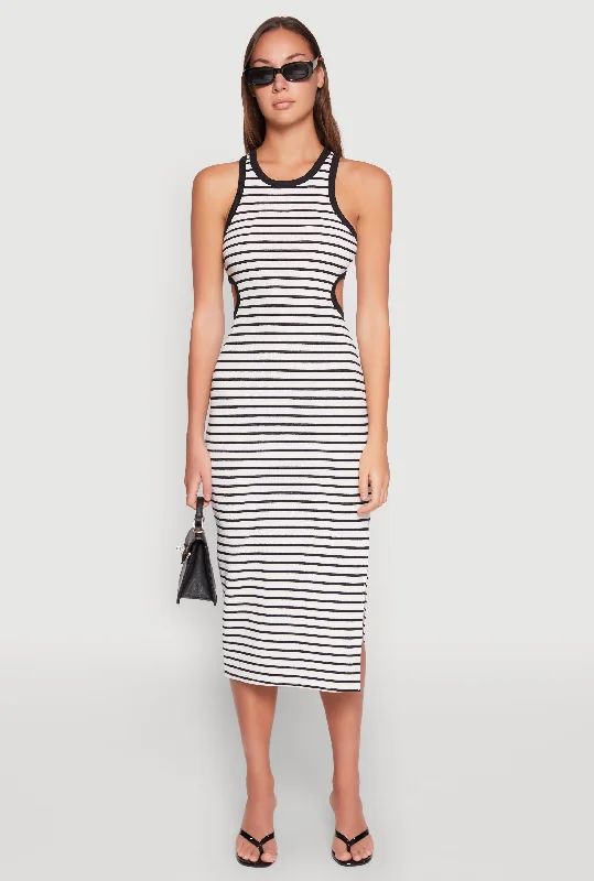 Midi dresses with puff sleeves for a vintage - inspired look Striped Cut Out Midi Tank Dress Midi dresses with puff sleeves for a vintage - inspired look Striped Cut Out Midi Tank Dress
