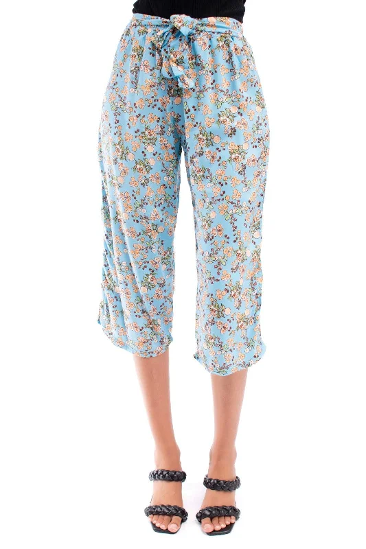 Capri Length Women's Printed Yoga Pants for Workout SessionsBlue Printed Palazzo Tie Pants Capri Length Women's Printed Yoga Pants for Workout SessionsBlue Printed Palazzo Tie Pants