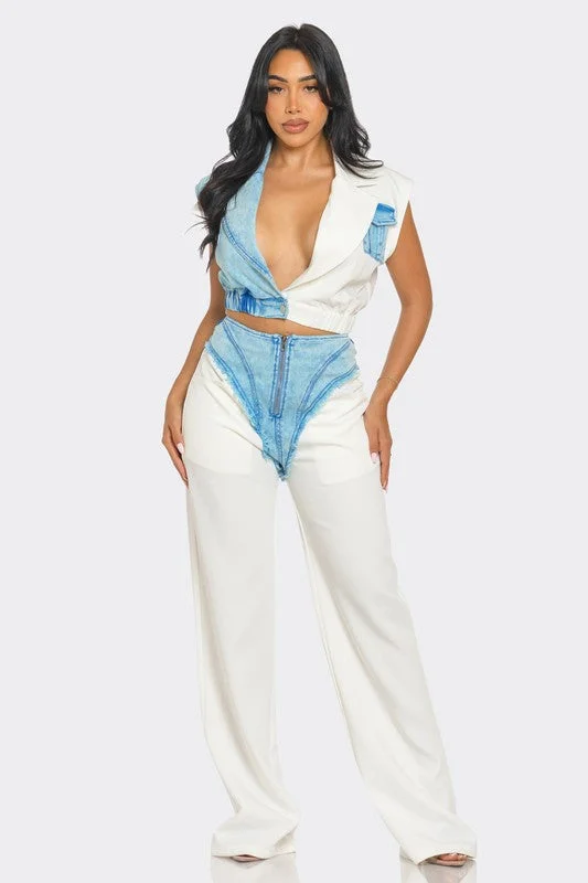 Ankle - Length Women's Printed Joggers for TravelingDenim Urban Chic Fusion Set