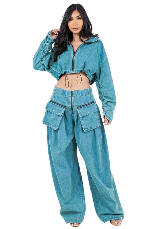 Plus Size Women's Patchwork - Design Jeans for a Unique AppearanceFAHION DENIM TWO PIECE PANT SET Plus Size Women's Patchwork - Design Jeans for a Unique AppearanceFAHION DENIM TWO PIECE PANT SET
