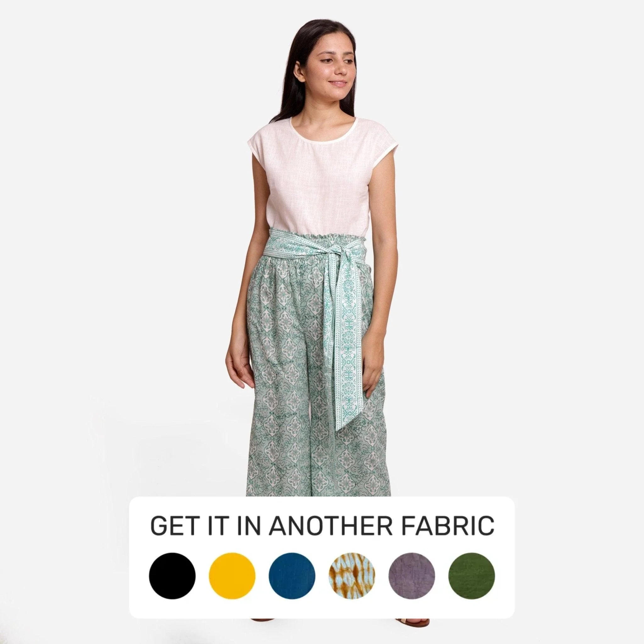 Cropped Women's Corduroy Pants in Autumn ColorsFloral Block Print Mint Green Cotton Culottes Pant Cropped Women's Corduroy Pants in Autumn ColorsFloral Block Print Mint Green Cotton Culottes Pant