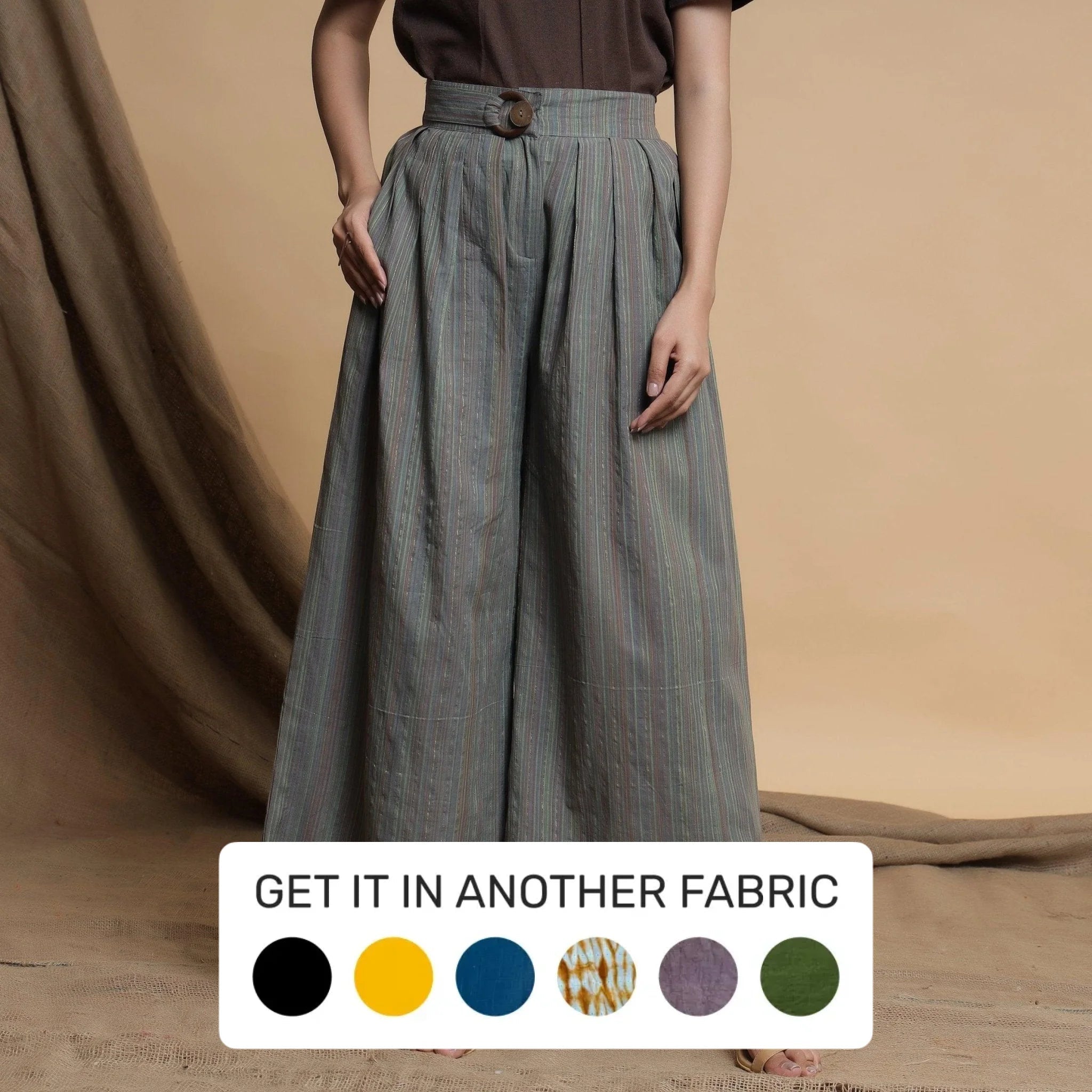 Cropped Women's Corduroy Pants in Autumn ColorsGrey Striped Cotton Elasticated Pleated Wide Legged Pant Cropped Women's Corduroy Pants in Autumn ColorsGrey Striped Cotton Elasticated Pleated Wide Legged Pant
