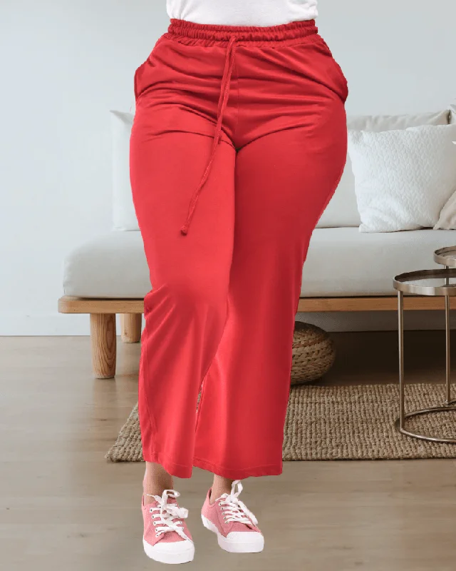 Plus Size Women's Pleated Front Dress Pants for Office WearLadies Wide Leg Red Joggers
