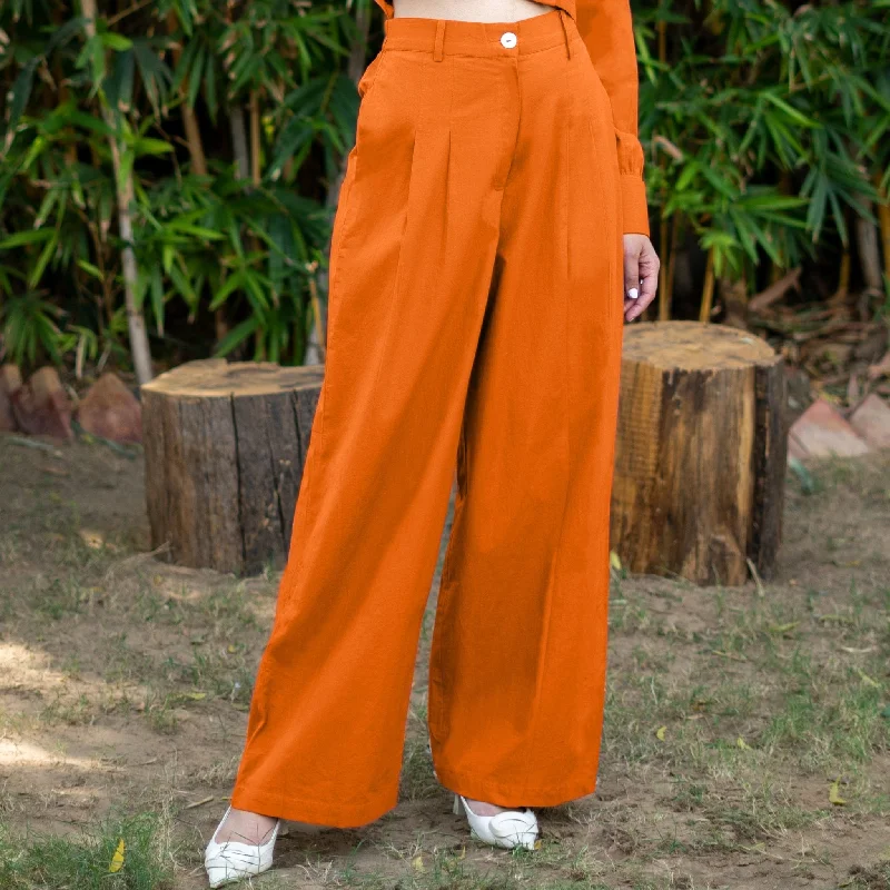 Plus Size Women's High - Waisted Bootcut Jeans in Distressed StyleOrange Cotton Poplin High-Rise Elasticated Pleated Wide Legged Pant Plus Size Women's High - Waisted Bootcut Jeans in Distressed StyleOrange Cotton Poplin High-Rise Elasticated Pleated Wide Legged Pant