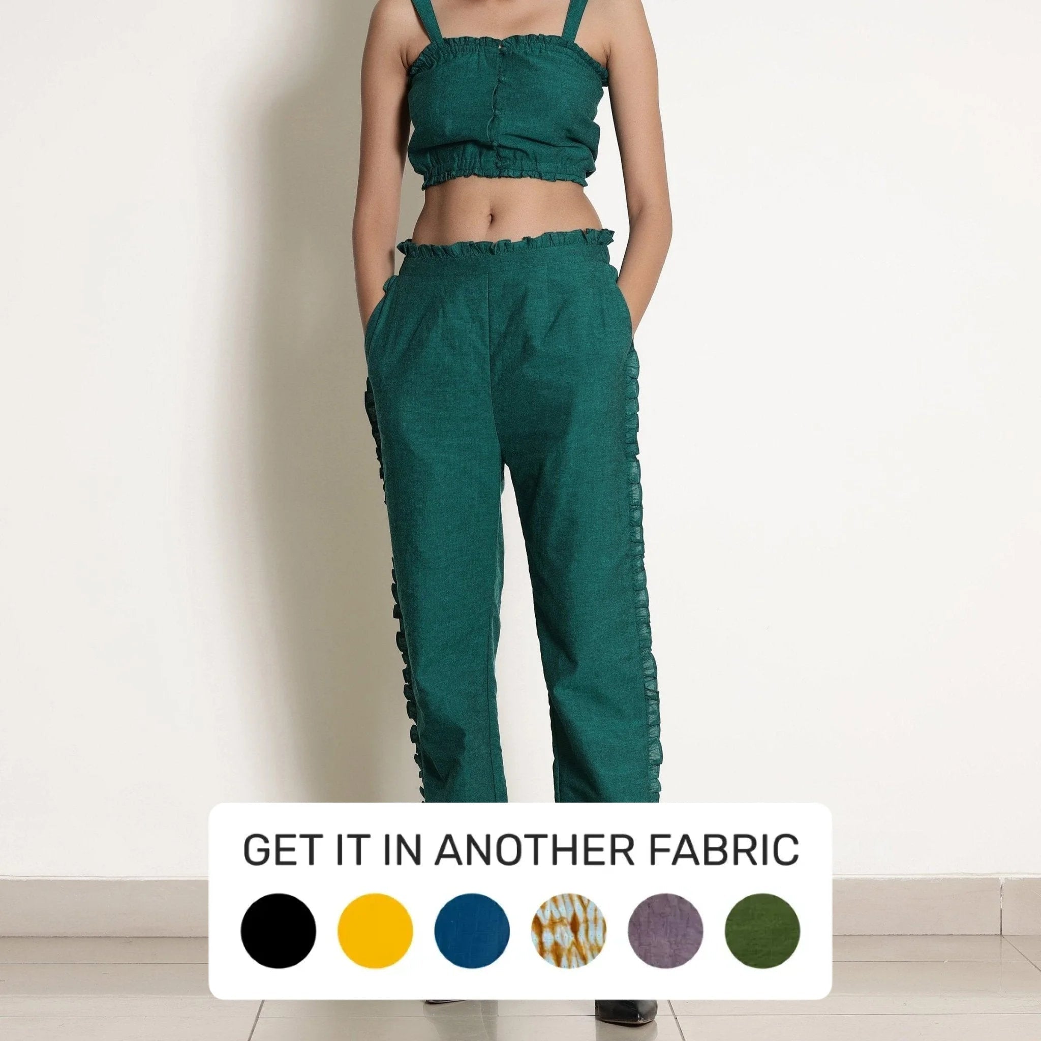 Tapered Leg Women's Wool Blend Trousers for WinterPine Green Frill Warm Cotton Mid-Rise Paperbag Pant Tapered Leg Women's Wool Blend Trousers for WinterPine Green Frill Warm Cotton Mid-Rise Paperbag Pant