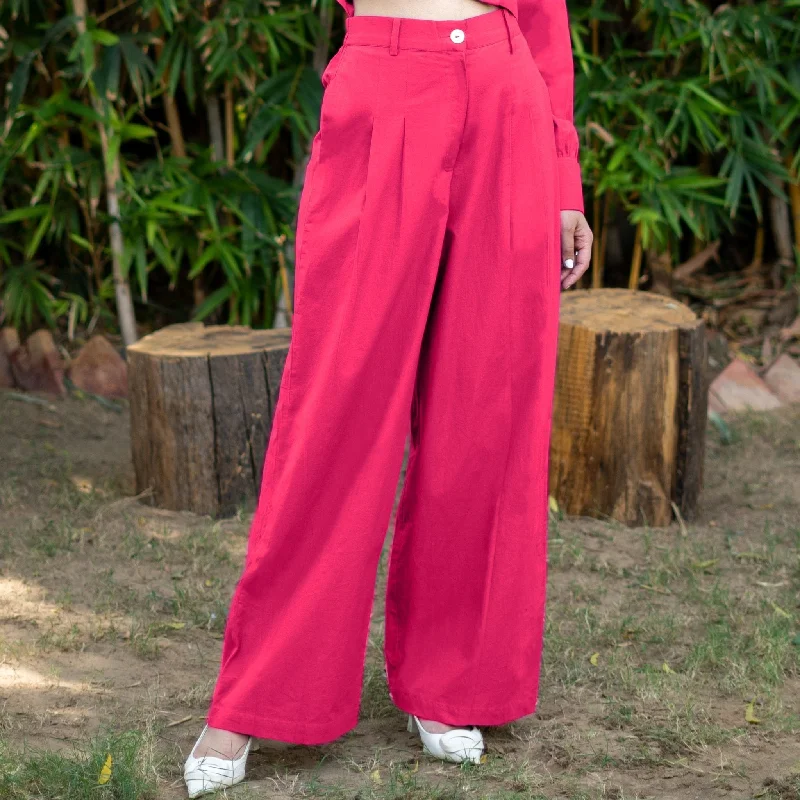 Palazzo Style Women's Printed Trousers in Bohemian PatternsPink Cotton Poplin High-Rise Elasticated Pleated Wide Legged Pant Palazzo Style Women's Printed Trousers in Bohemian PatternsPink Cotton Poplin High-Rise Elasticated Pleated Wide Legged Pant