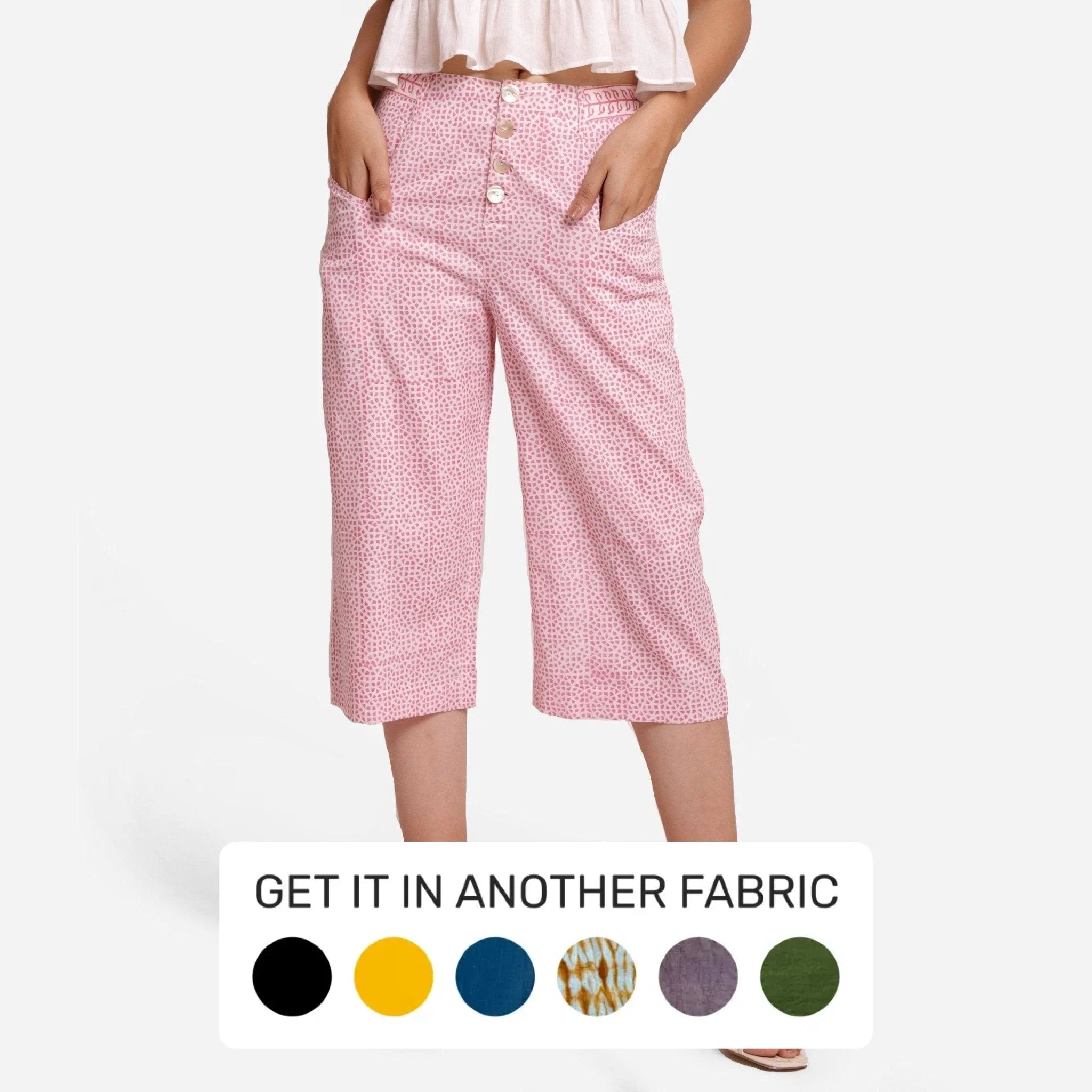 Plus Size Women's High - Waisted Bootcut Jeans in Distressed StylePink Ditsy Block Printed Cotton Mid-Rise Culottes Plus Size Women's High - Waisted Bootcut Jeans in Distressed StylePink Ditsy Block Printed Cotton Mid-Rise Culottes