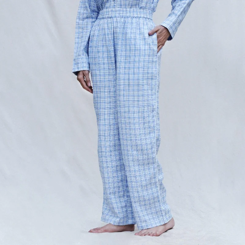 Plus Size Women's Drawstring - Waist Loungewear Pants in Soft FabricsPowder Blue Handspun Cotton High-Rise Pajama Plus Size Women's Drawstring - Waist Loungewear Pants in Soft FabricsPowder Blue Handspun Cotton High-Rise Pajama