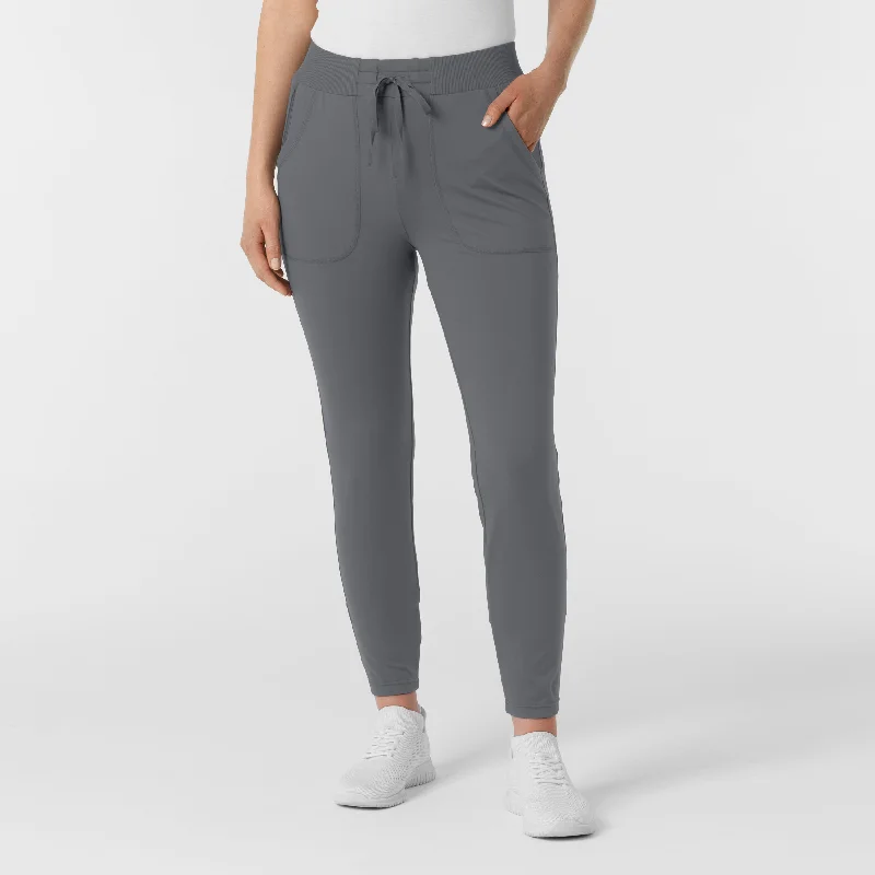 Capri Length Women's Printed Yoga Pants for Workout SessionsRENEW Knit Women's Track Scrub Pant - Pewter Capri Length Women's Printed Yoga Pants for Workout SessionsRENEW Knit Women's Track Scrub Pant - Pewter