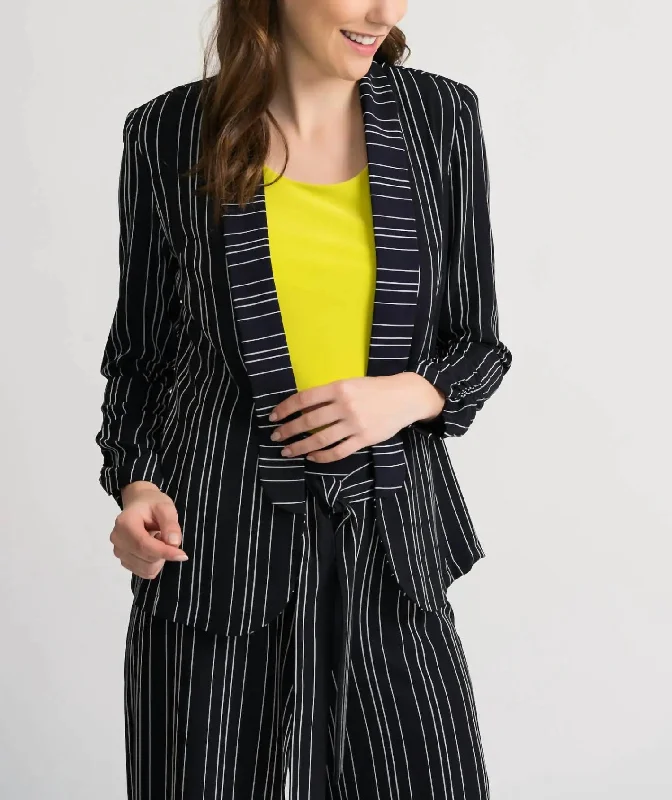 Plus Size Women's Double - Breasted Wool Blazers for Winter Office WearDouble Pinstripe Jacket In Navy/white Stripe Plus Size Women's Double - Breasted Wool Blazers for Winter Office WearDouble Pinstripe Jacket In Navy/white Stripe