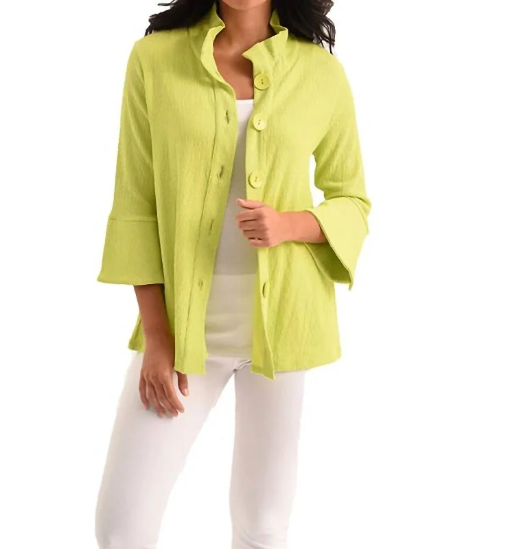 Single - Breasted Women's Corduroy Blazers in Mustard Yellow for an Autumn VibeKara 3/4 Jacket In Lime Single - Breasted Women's Corduroy Blazers in Mustard Yellow for an Autumn VibeKara 3/4 Jacket In Lime