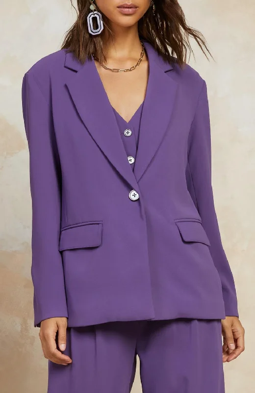 Plus Size Women's Double - Breasted Wool Blazers for Winter Office WearOne Button Blazer In Purple Plus Size Women's Double - Breasted Wool Blazers for Winter Office WearOne Button Blazer In Purple