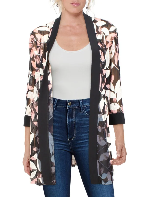 Plus Size Women's Cropped Velvet Blazers in Burgundy for a Night OutPetites Womens Mesh Floral Duster Blazer