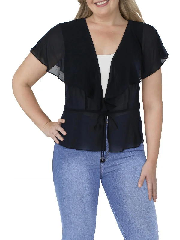 Women's Tailored Stretch Blazers in Navy Blue for Business MeetingsPlus Womens Chiffon Sheer Bolero Women's Tailored Stretch Blazers in Navy Blue for Business MeetingsPlus Womens Chiffon Sheer Bolero