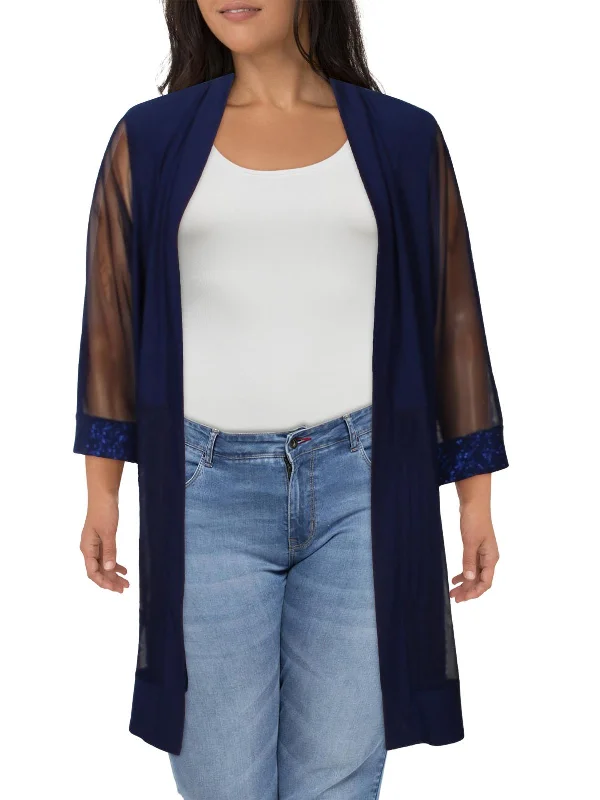 Plus Size Women's Embroidered Blazers in Floral Patterns for a Feminine TouchPlus Womens Glitter Open Front Jacket Plus Size Women's Embroidered Blazers in Floral Patterns for a Feminine TouchPlus Womens Glitter Open Front Jacket