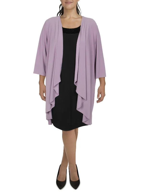 Plus Size Women's Cropped Velvet Blazers in Burgundy for a Night OutPlus Womens Knit Open Front Duster Blazer Plus Size Women's Cropped Velvet Blazers in Burgundy for a Night OutPlus Womens Knit Open Front Duster Blazer