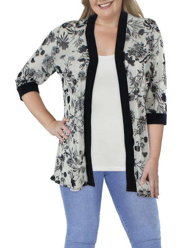 Women's Tailored Stretch Blazers in Navy Blue for Business MeetingsPlus Womens Mesh Printed Duster Blazer Women's Tailored Stretch Blazers in Navy Blue for Business MeetingsPlus Womens Mesh Printed Duster Blazer