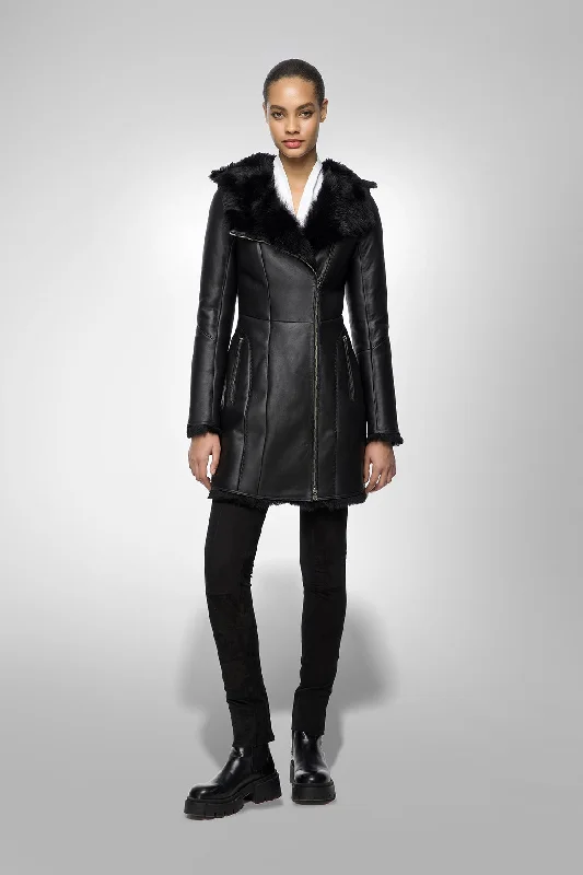 Shearling - lined women's leather coats for ultimate warmth and luxuryAmelie - Black Shearling Coat Shearling - lined women's leather coats for ultimate warmth and luxuryAmelie - Black Shearling Coat