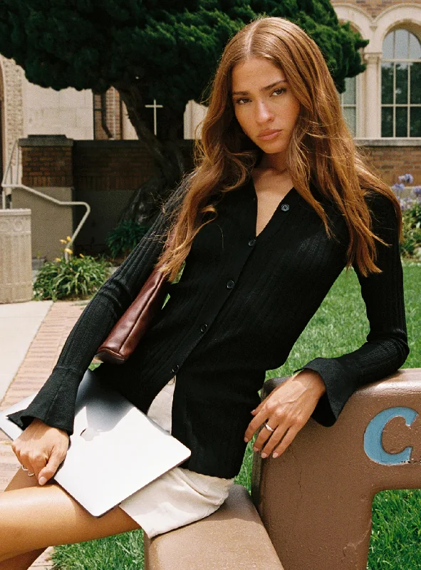 ribbed women cardigan with a classic textureAnneke Collared Cardigan Black